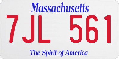 MA license plate 7JL561
