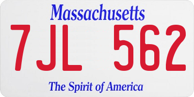 MA license plate 7JL562