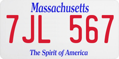 MA license plate 7JL567