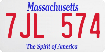 MA license plate 7JL574