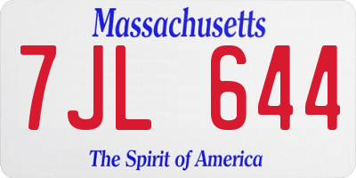 MA license plate 7JL644