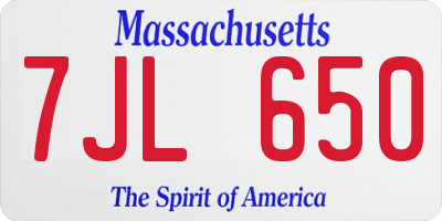 MA license plate 7JL650