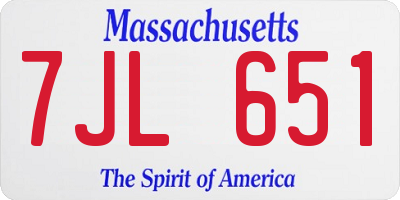 MA license plate 7JL651
