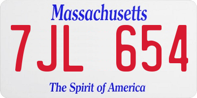 MA license plate 7JL654