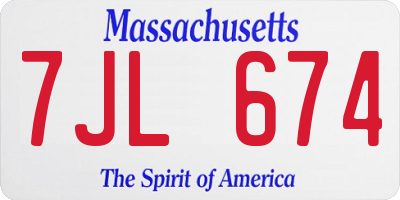 MA license plate 7JL674
