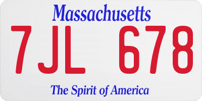MA license plate 7JL678