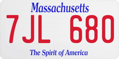 MA license plate 7JL680