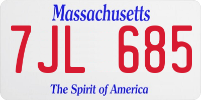 MA license plate 7JL685