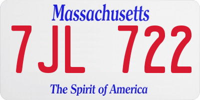 MA license plate 7JL722