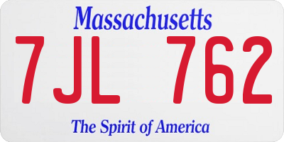 MA license plate 7JL762
