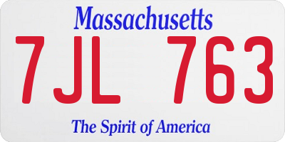 MA license plate 7JL763