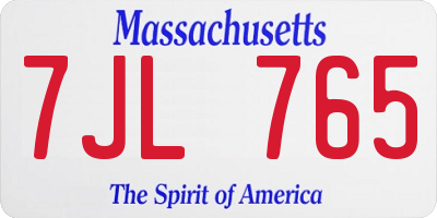 MA license plate 7JL765