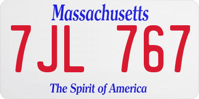 MA license plate 7JL767