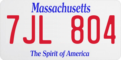MA license plate 7JL804