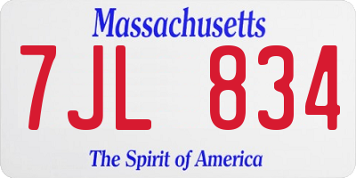 MA license plate 7JL834