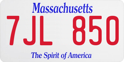 MA license plate 7JL850