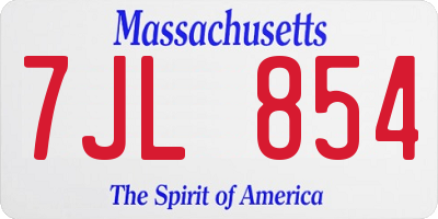 MA license plate 7JL854