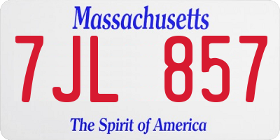 MA license plate 7JL857