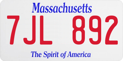 MA license plate 7JL892