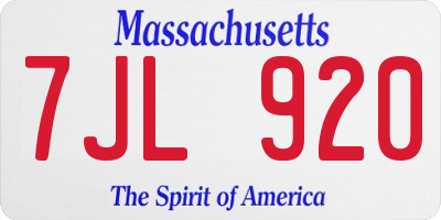MA license plate 7JL920