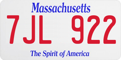MA license plate 7JL922