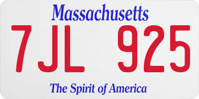 MA license plate 7JL925