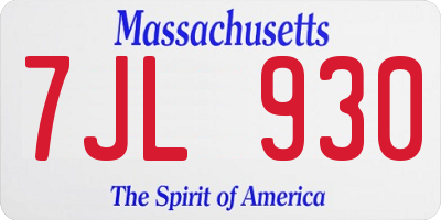 MA license plate 7JL930