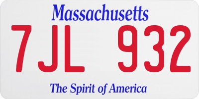 MA license plate 7JL932