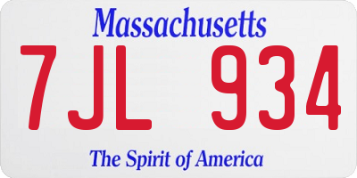 MA license plate 7JL934