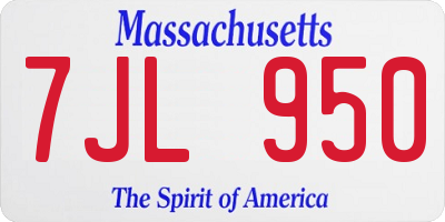 MA license plate 7JL950