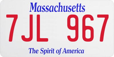MA license plate 7JL967
