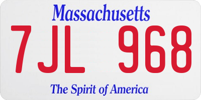 MA license plate 7JL968