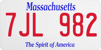 MA license plate 7JL982