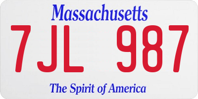 MA license plate 7JL987