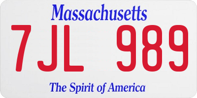 MA license plate 7JL989