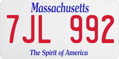 MA license plate 7JL992