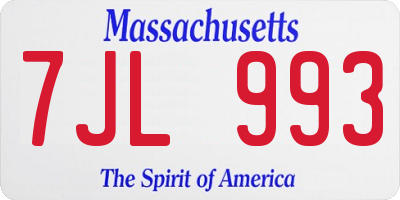 MA license plate 7JL993