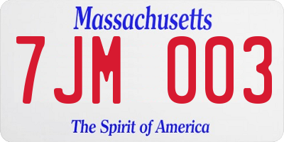 MA license plate 7JM003