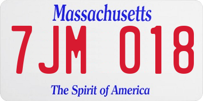 MA license plate 7JM018