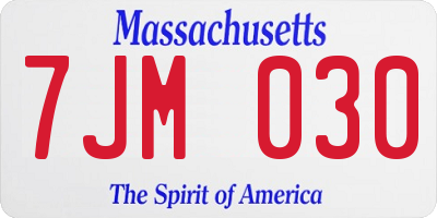 MA license plate 7JM030