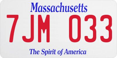 MA license plate 7JM033