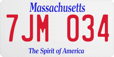 MA license plate 7JM034