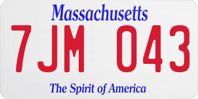 MA license plate 7JM043