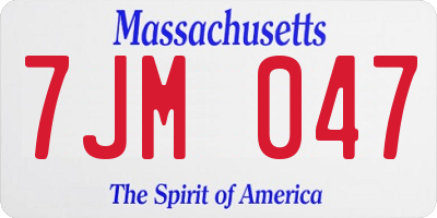MA license plate 7JM047