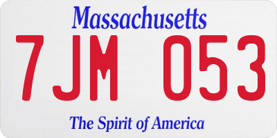 MA license plate 7JM053