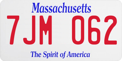 MA license plate 7JM062