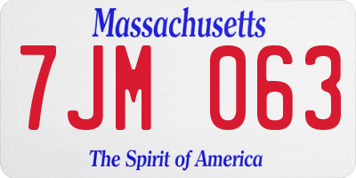 MA license plate 7JM063