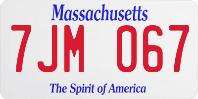 MA license plate 7JM067