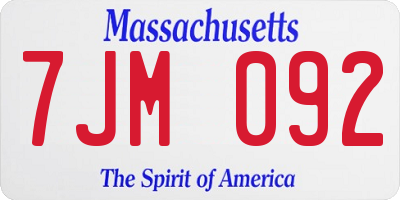 MA license plate 7JM092