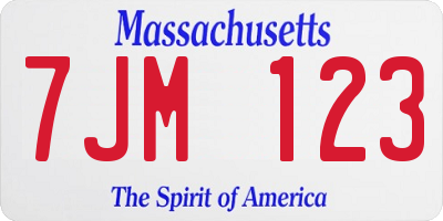 MA license plate 7JM123